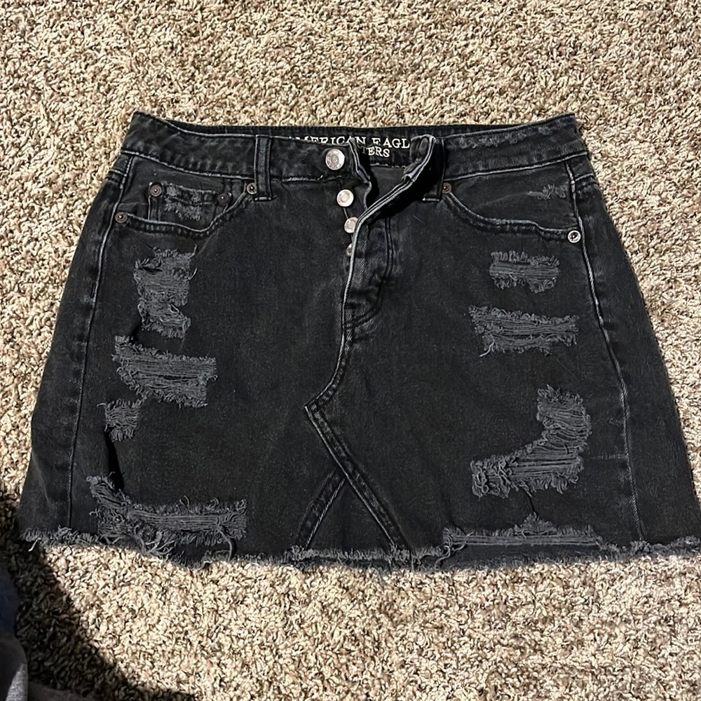 American Eagle black distressed jean mini skirt